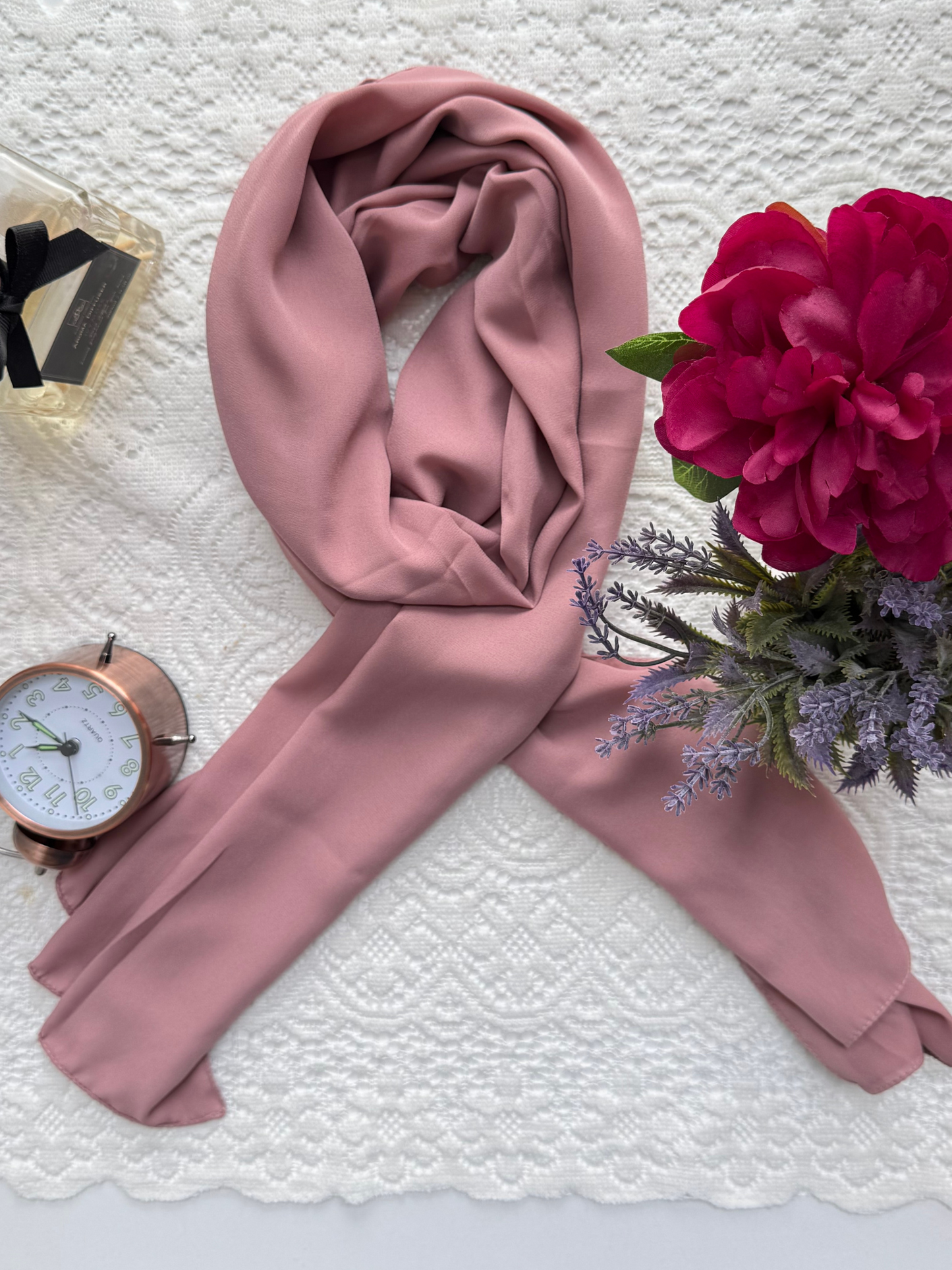 Foulard en crêpe- Rose Cuisse de Nymphe
