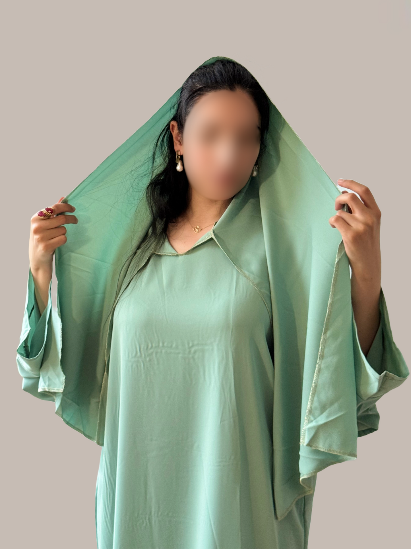 Jellaba vert sauge avec Hijab