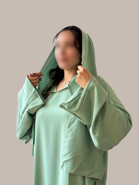 Jellaba vert sauge avec Hijab